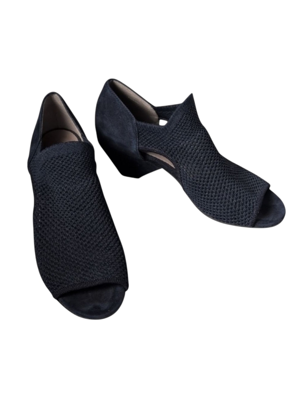 Eileen Fisher Wink Navy Suede Peep-Toe Ankle Shooties Shoes